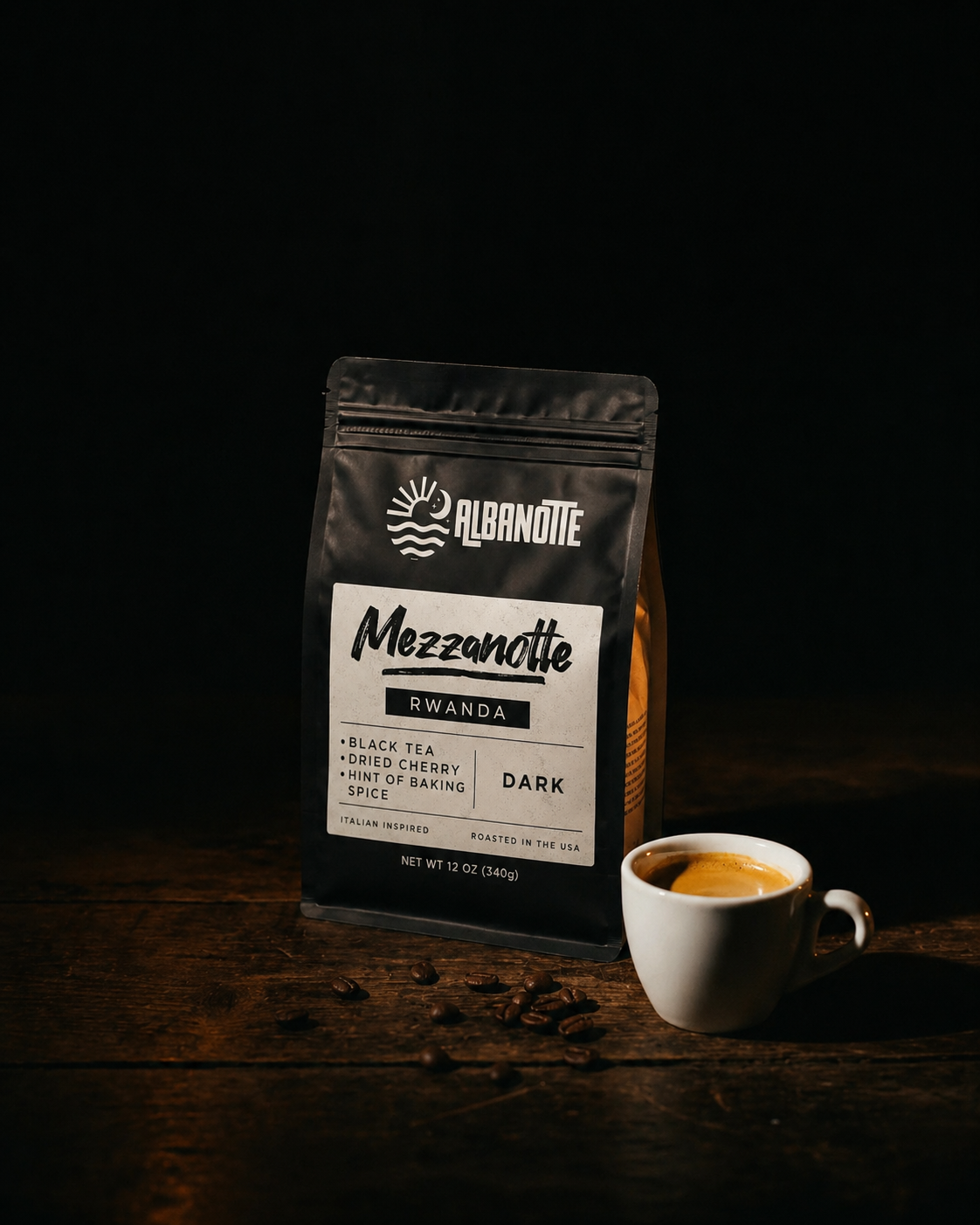 Mezzanotte — Rwanda Single-Origin Dark Roast Coffee, 12oz