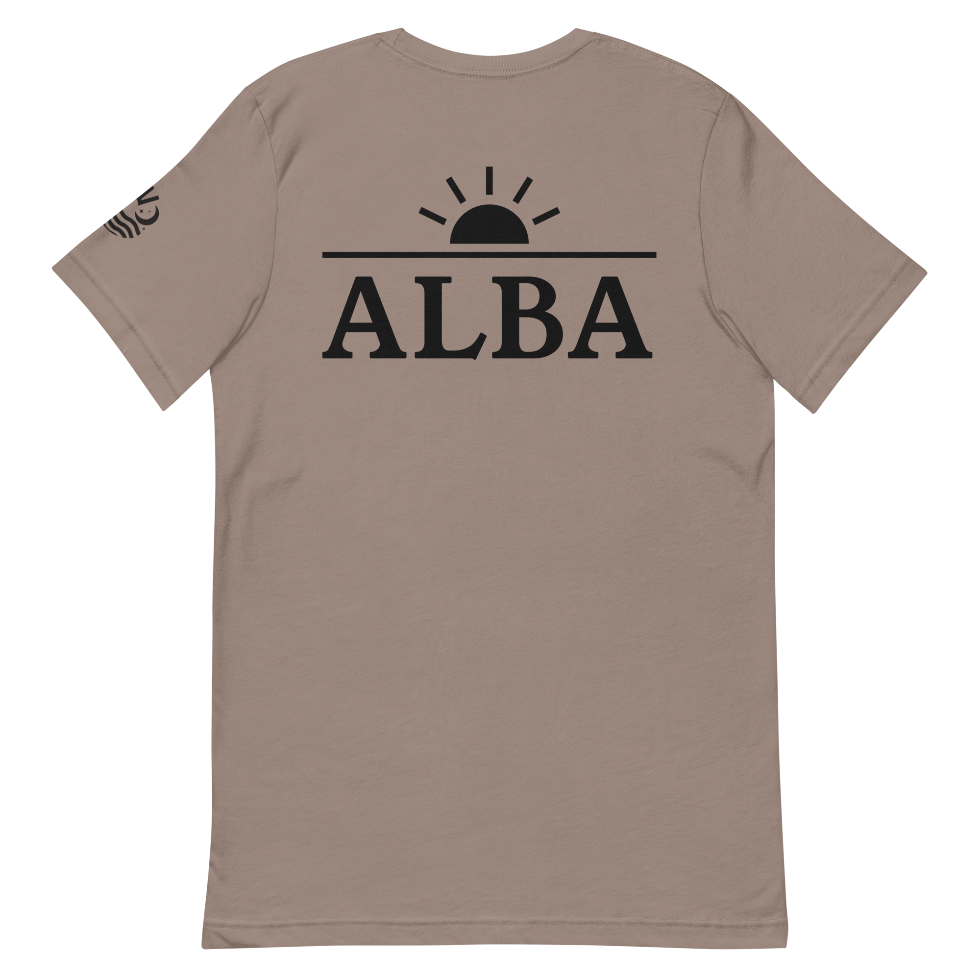 Alba tee, pebble, back print flat lay