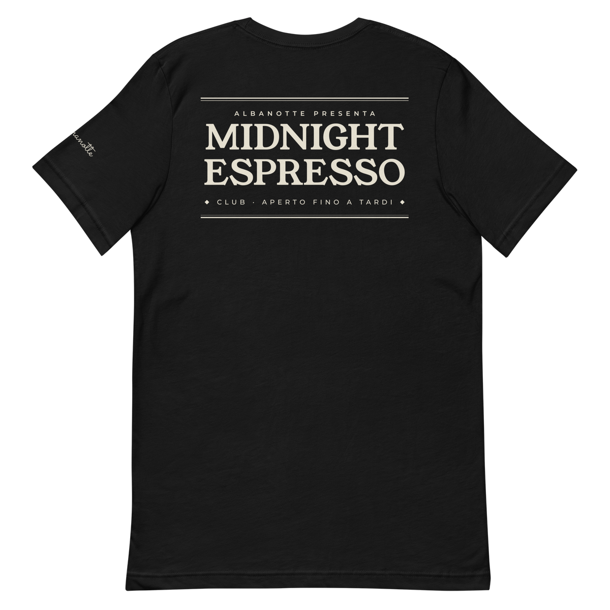 Midnight Espresso Club tee, black, back print flat lay