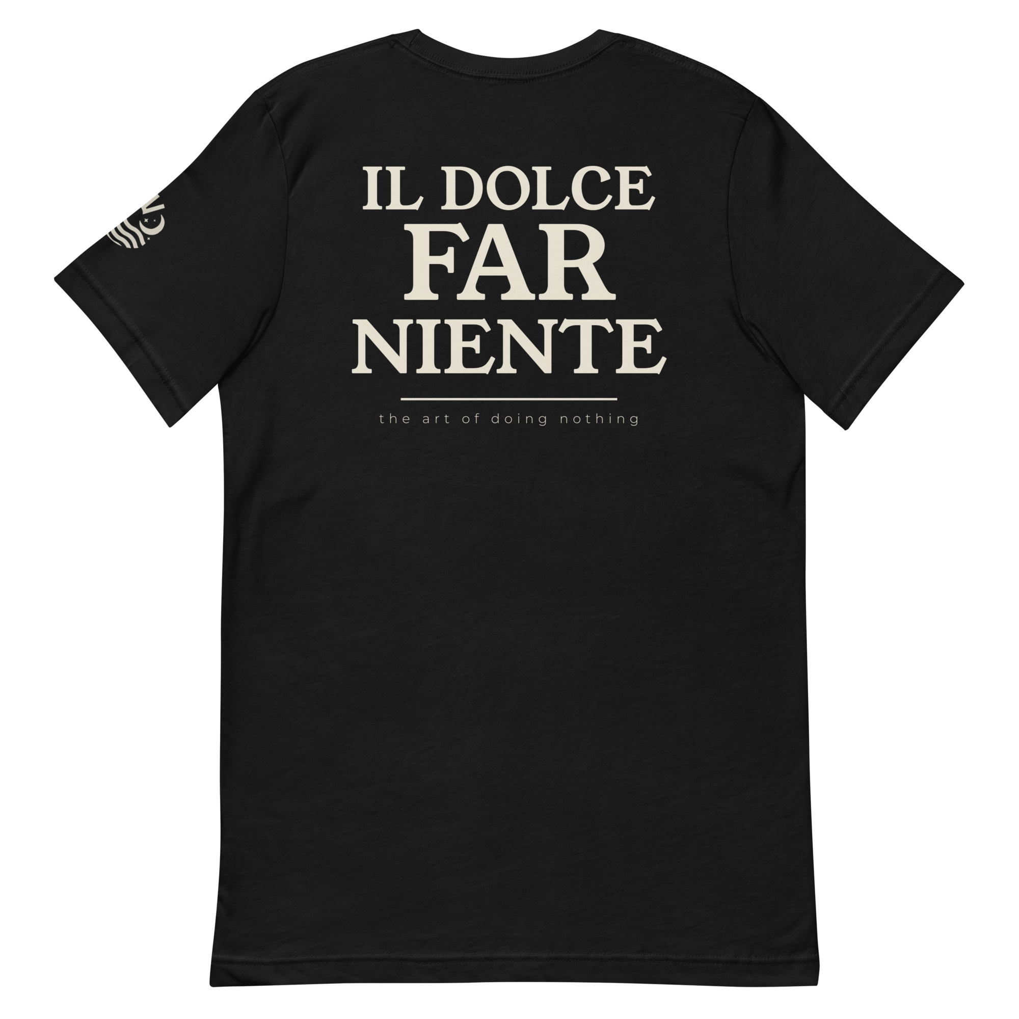 Il Dolce Far Niente tee, black, back print flat lay