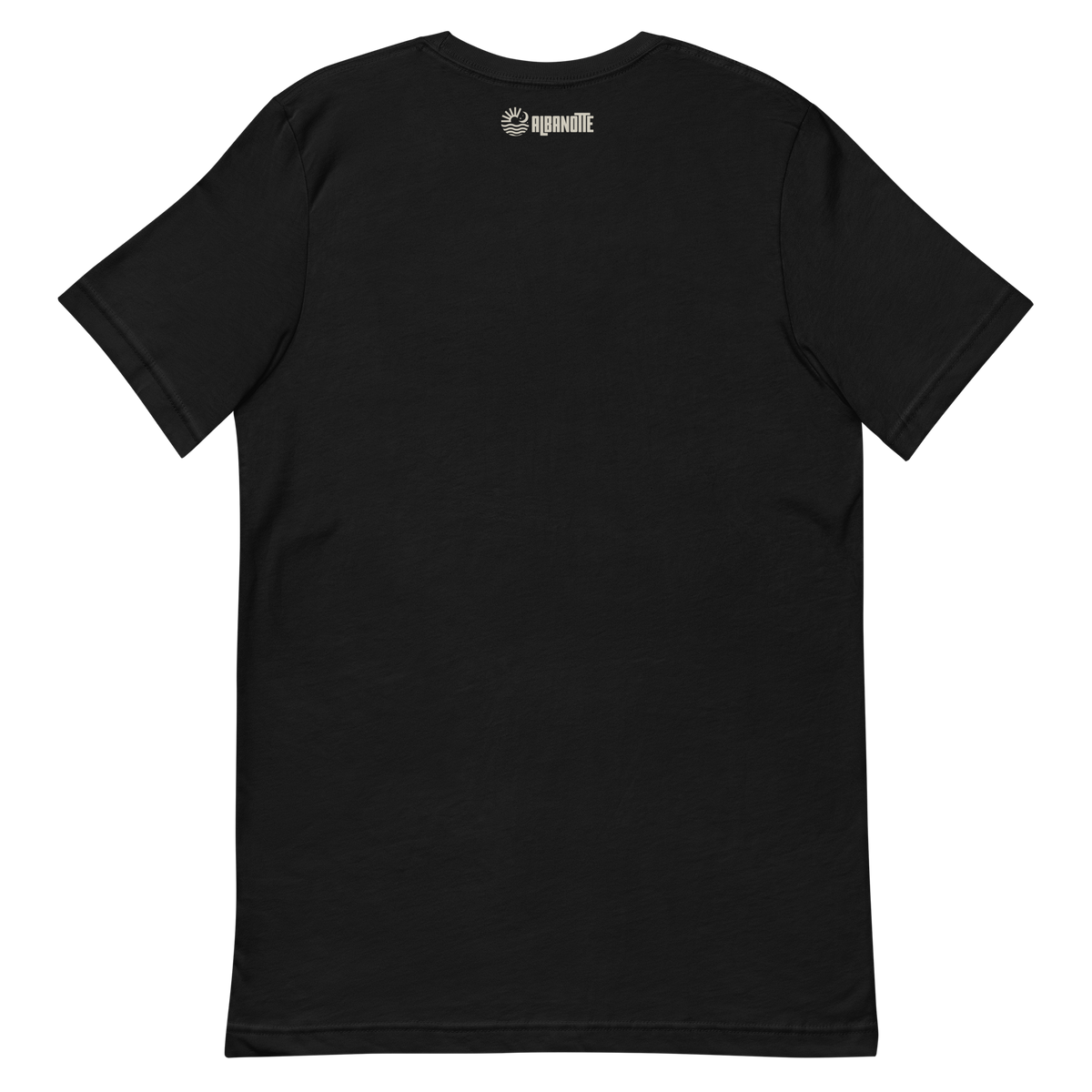 Not Yelling Just Italian tee, black, back flat lay