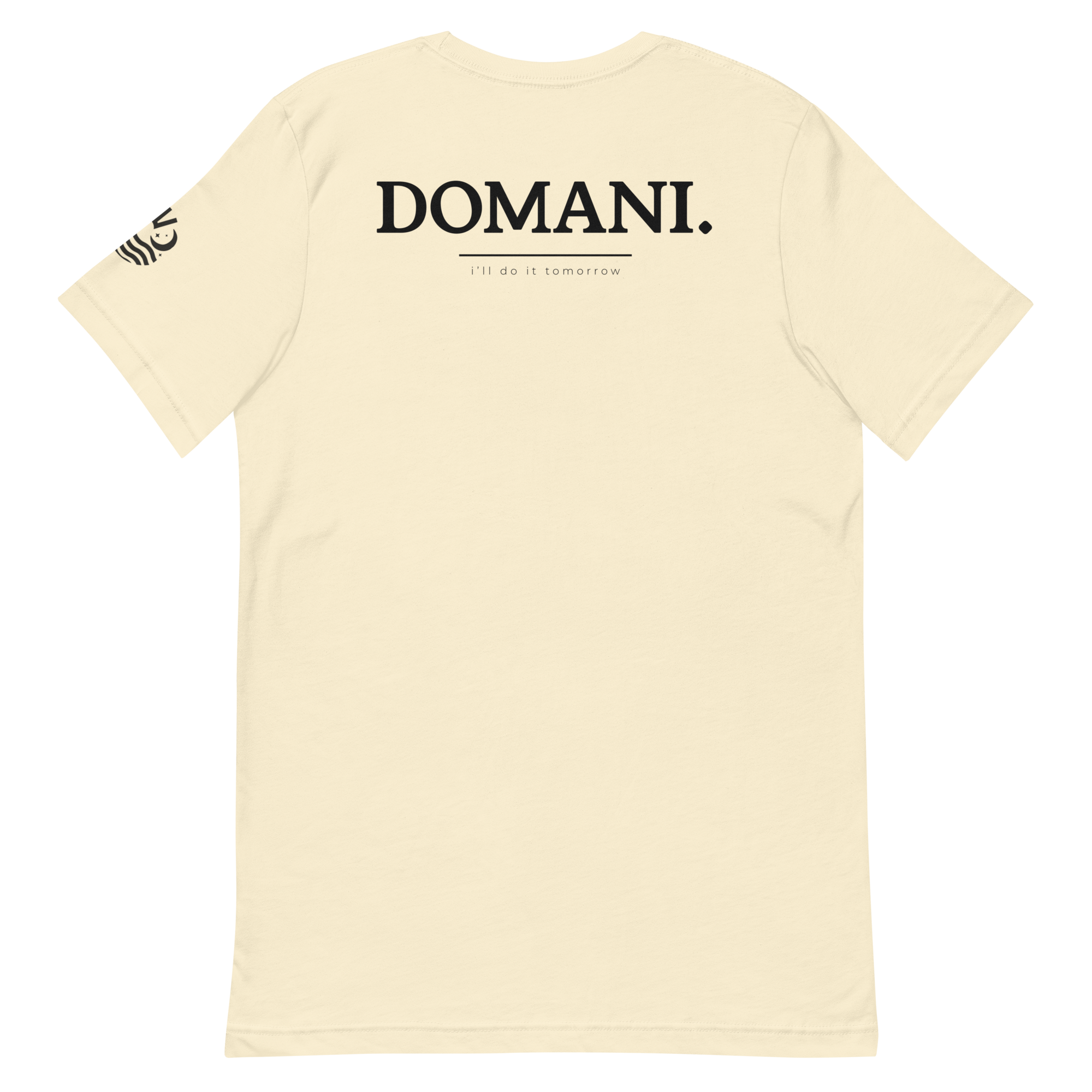 Domani tee, natural, back print flat lay