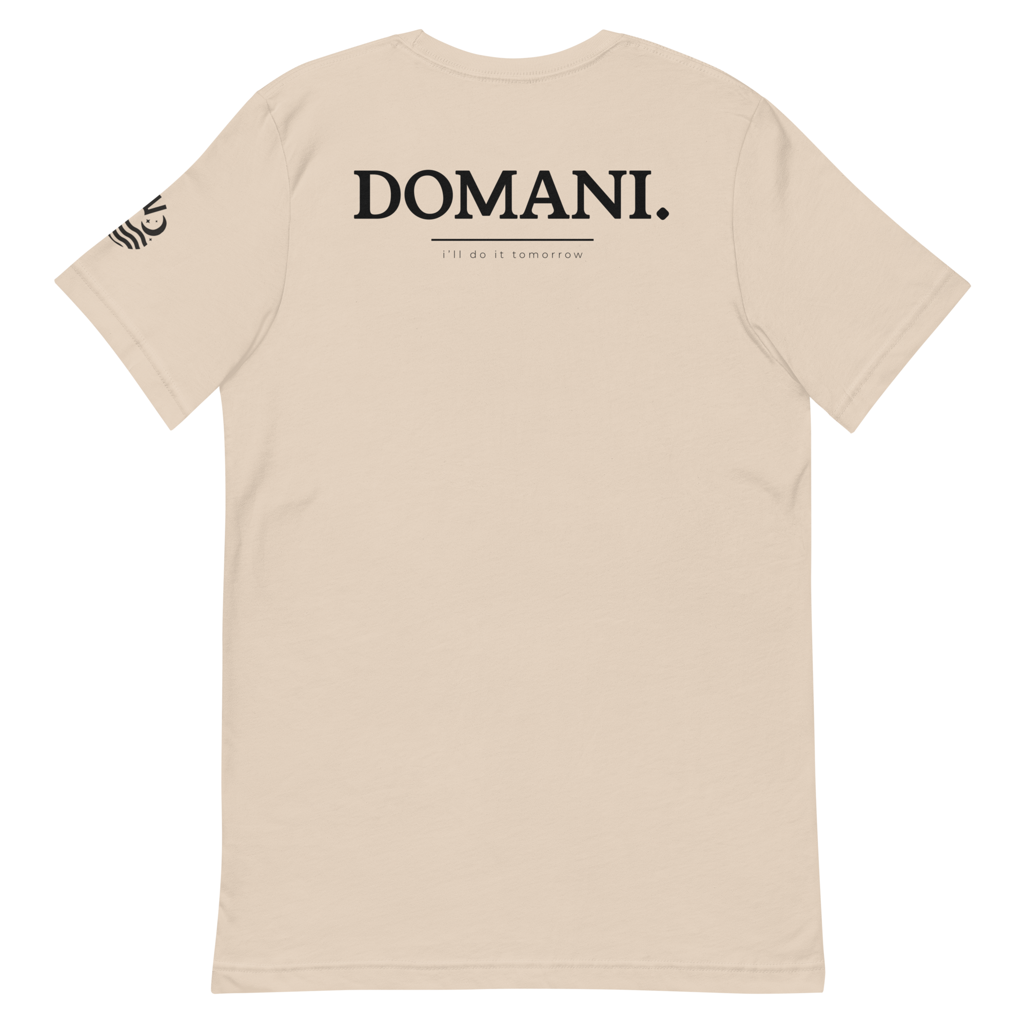 Domani tee, soft cream, back print flat lay