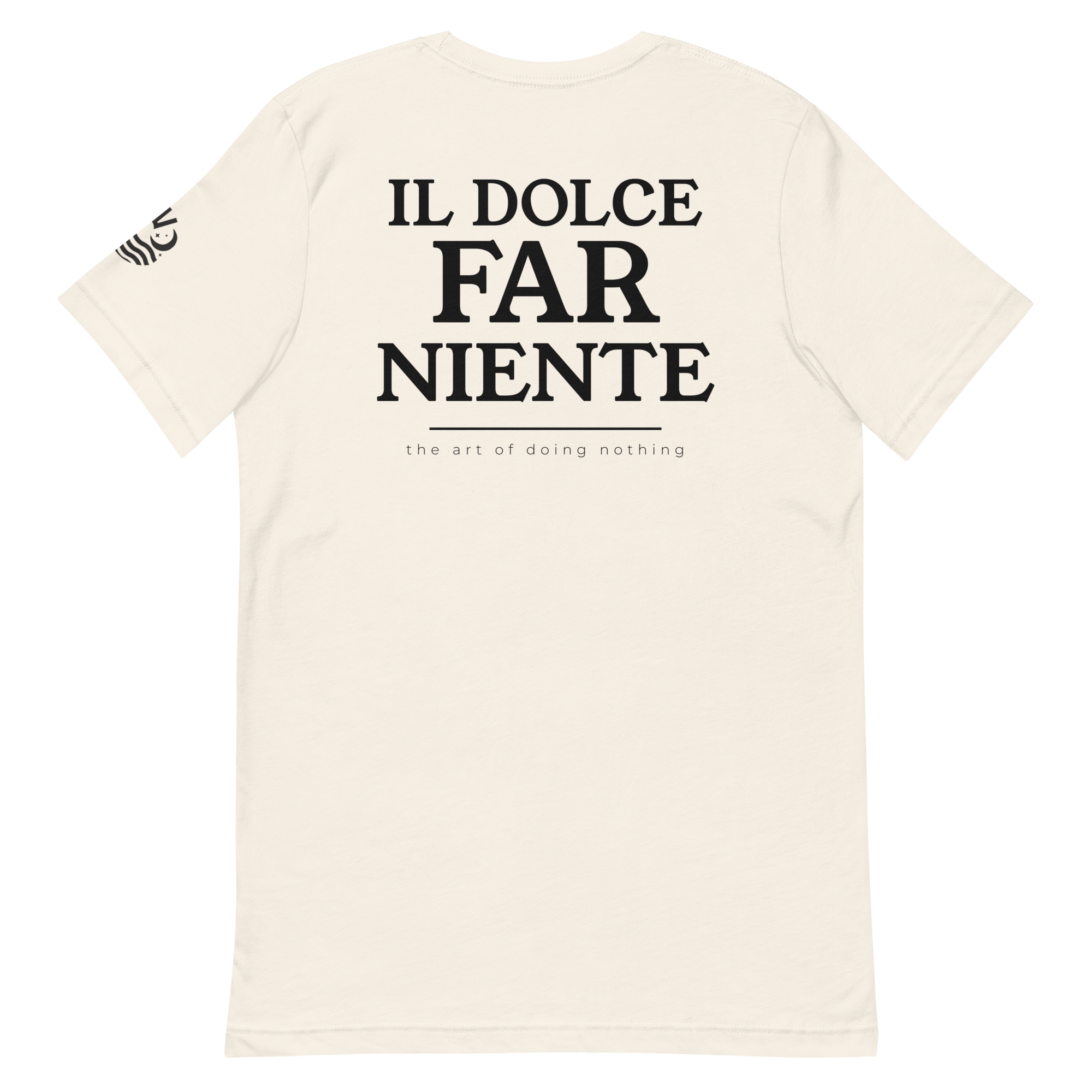 Il Dolce Far Niente tee, vintage white, back print flat lay