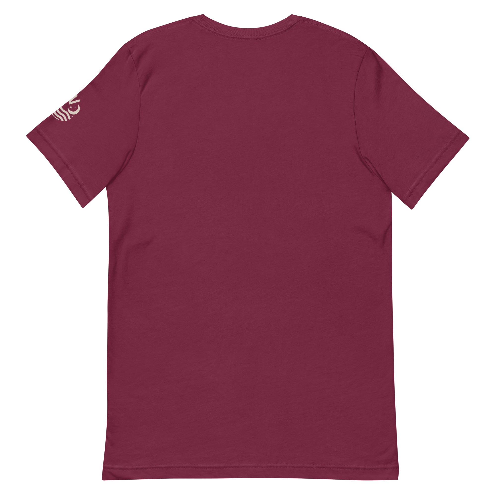 Mangia Mangia tee, maroon, back flat lay