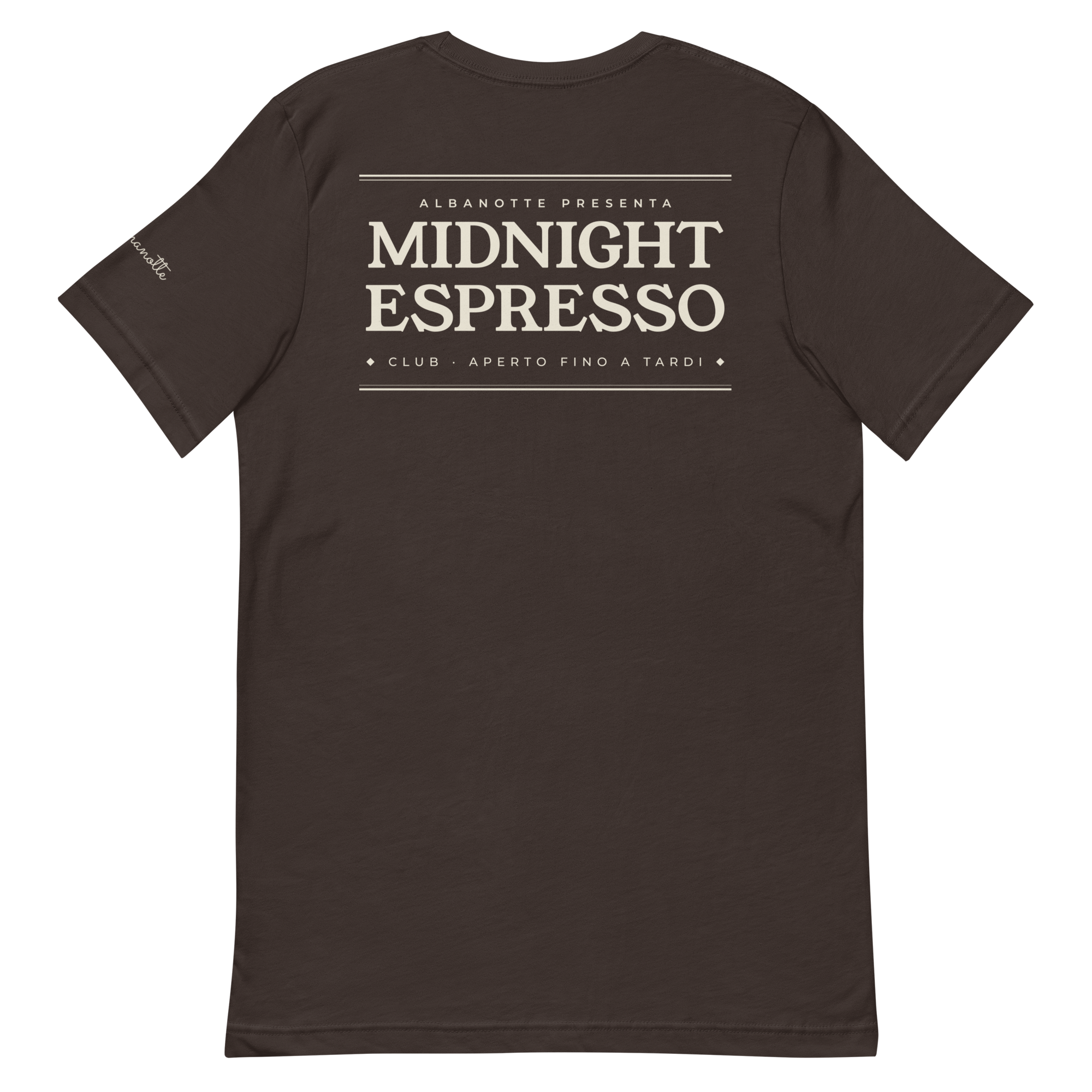 Midnight Espresso Club tee, brown, back print flat lay