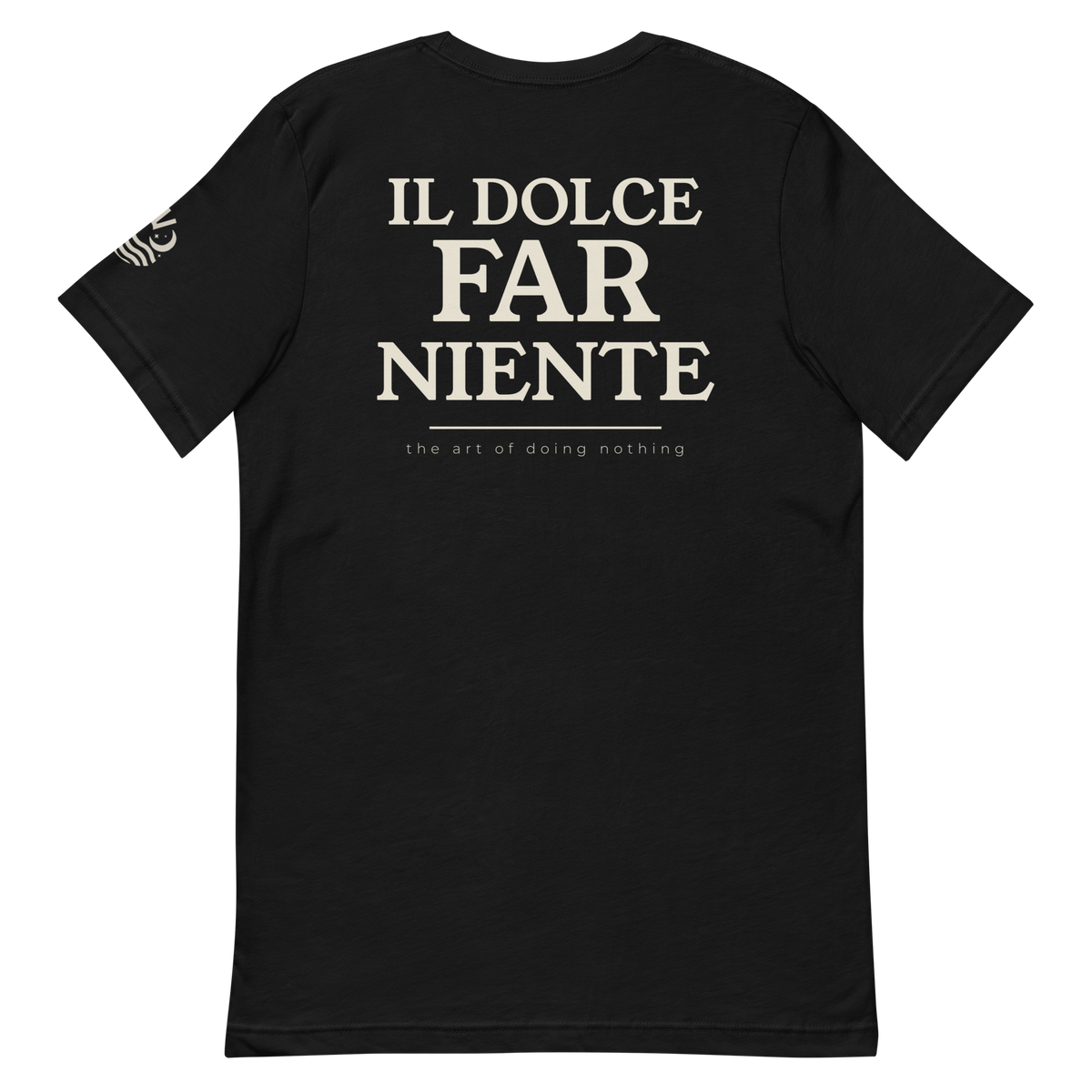 Il Dolce Far Niente tee, black, back print flat lay