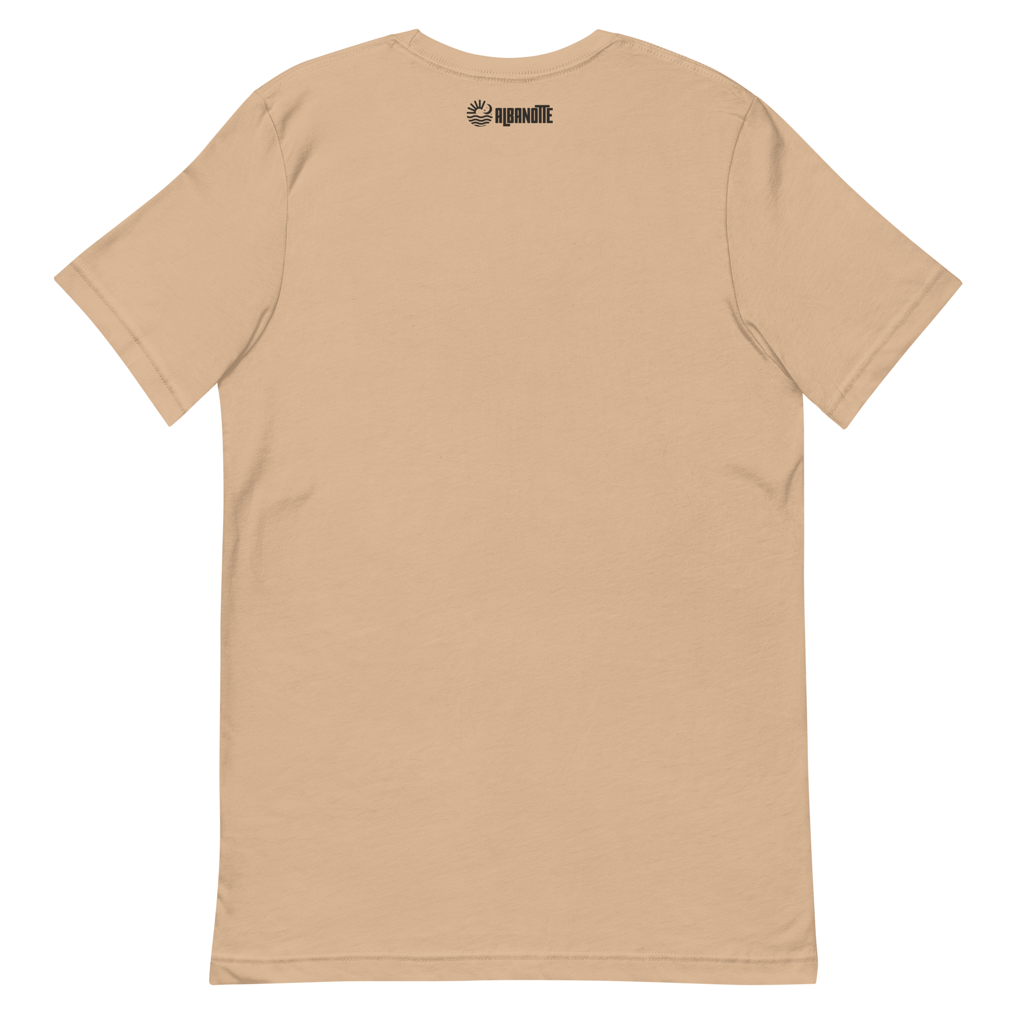 Ciao For Now tee, tan, back flat lay